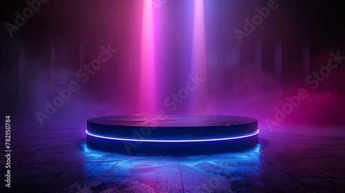 Futuristic sci-fi podium with hologram projection of your product. Rendering product display presentation. Blue modern minimalism.