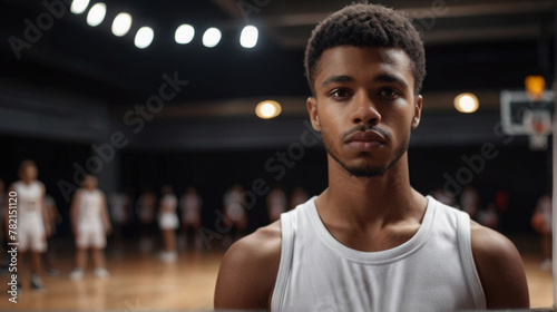 Portrait of professional basketball player on the indoor field photo