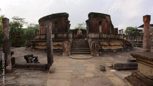 The Ancient City of Polonnaruwa in Sri Lanka. A sacred Buddhist ruins of the temple. Famous travel destination and landmark