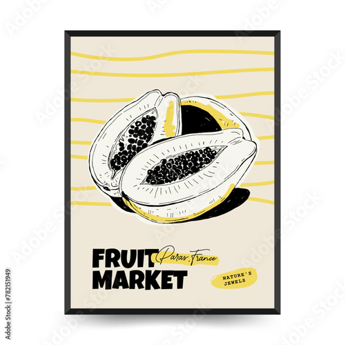 Abstract fruits posters template. Modern trendy Matisse minimal style. Exotic Healthy Food. Hand drawn design for wallpaper, wall decor, print, postcard, cover, template, banner.