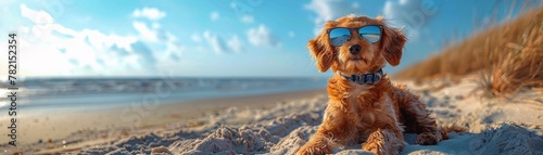 Dog in sunglasses, epitome of cool on a sunny beach day © PImon