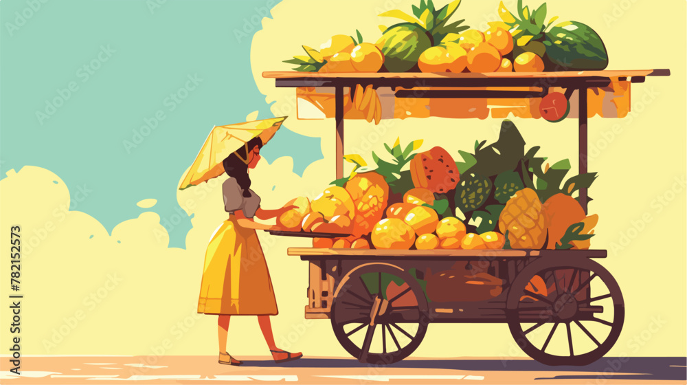 Sketch of Fruit seller in Vector. 2d flat cartoon v