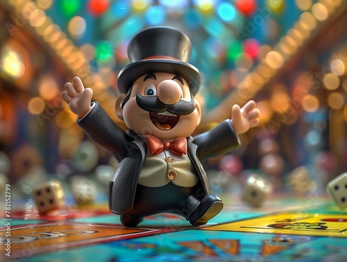 Monopoly man in a 3D render, classic board game icon photo