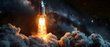 Blazing Ascent: A Rocket's Journey Against the Cosmos. Concept Astronomy, Space Exploration, Rocket Launch, Astrophysics, Cosmic Adventures