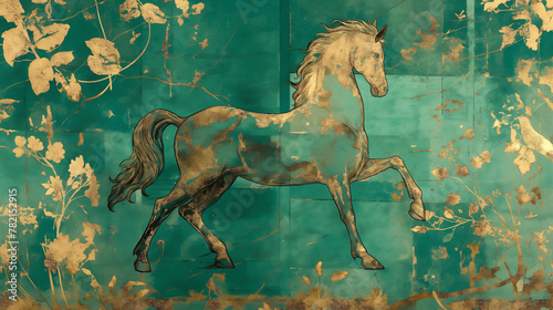 Parede de mármore verde com a imagem de um cavalo - Ilustração photo