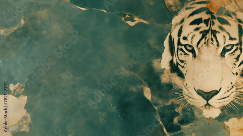 Parede de mármore verde com a imagem de um tigre - Ilustração photo