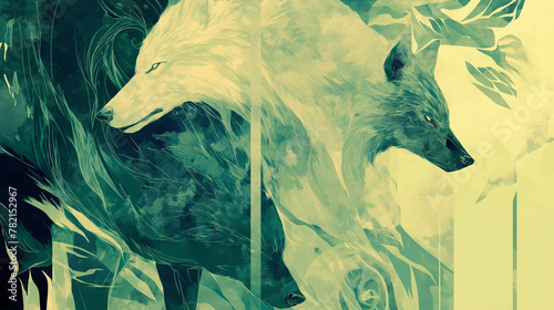 Parede de mármore verde com a imagem de um lobo - Ilustração photo