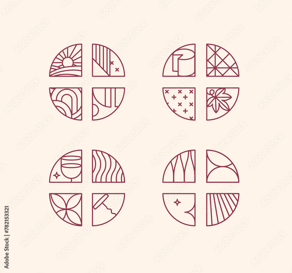 Wine art deco chevrons drawing in linear style on light background