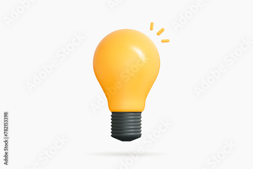 3D Light Bulb minimal icon. Business idea and strategy solution concept. Yellow lamp. Thinking and brainstorming. Bright lightbulb. Cartoon creative design icon isolated on white background. 3D Vector photo