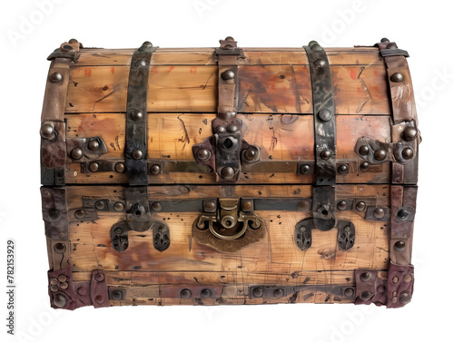 Closed vintage old wooden chest isolated on transparent background. AI Generated photo