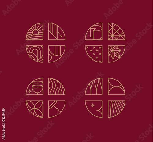 Wine art deco chevrons drawing in linear style on red background