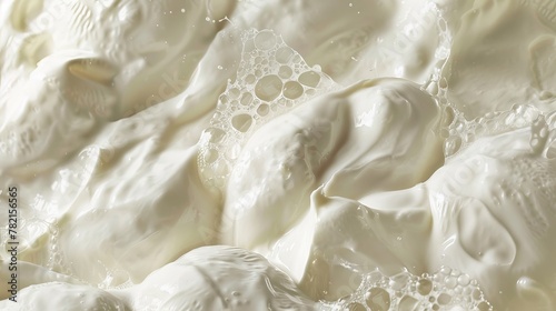 The creamy texture of Buffalo mozzarella, captured in a serene, close-up shot photo