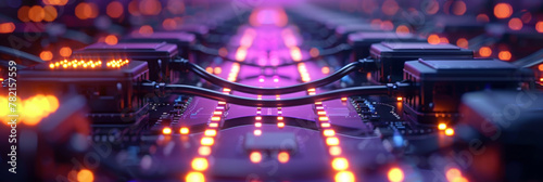 Futuristic Circuit Board with Illuminated Paths and High-Tech Components