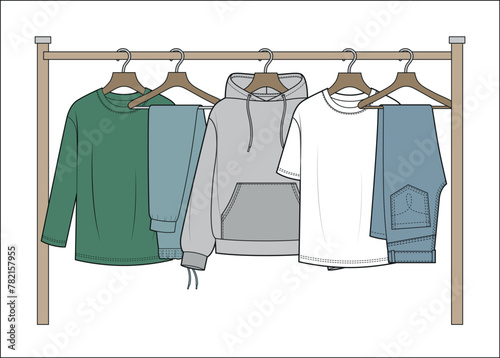 Men's and woman's clothes on hangers