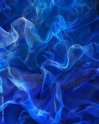 Majestic blue canvas, where smoke intertwines with data particles, a nexus of technology and art © ItziesDesign