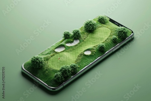 Beautiful 3D ing of a golf course on the iPhone XS Max with a green background