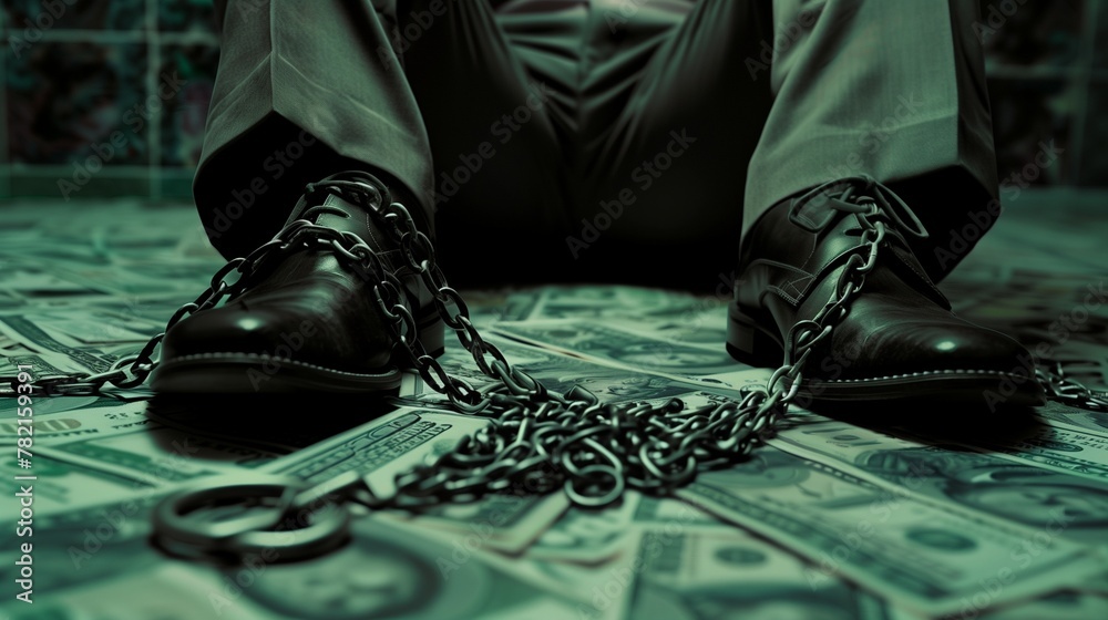 A powerful image depicting a corrupt politician bound by chains ...