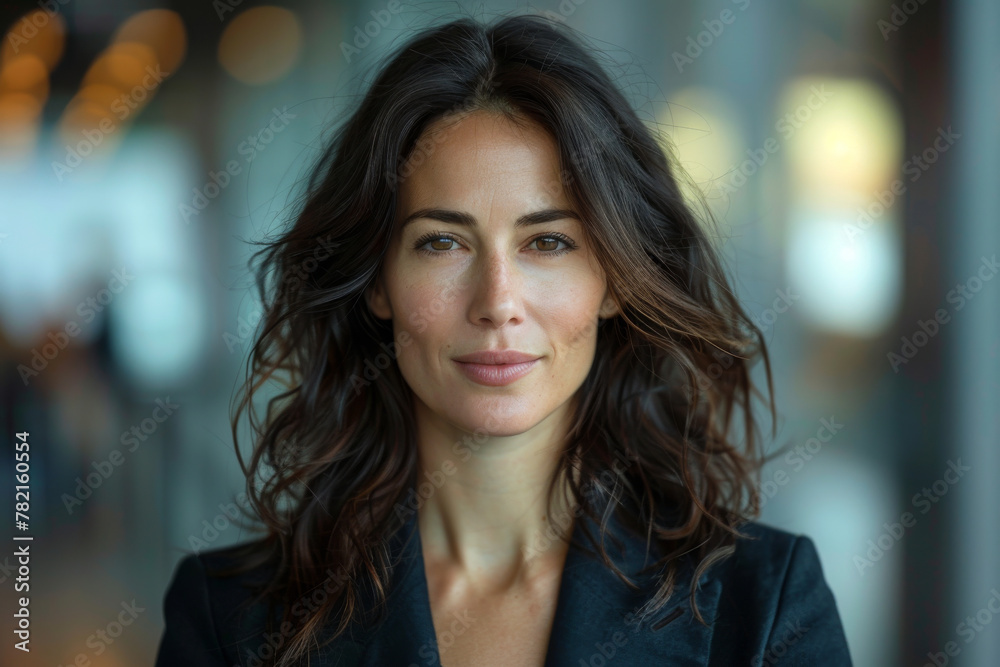 Confident Professional Woman with Alluring Smile in Modern Office Confident Professional Woman with Alluring Smile in Modern Office