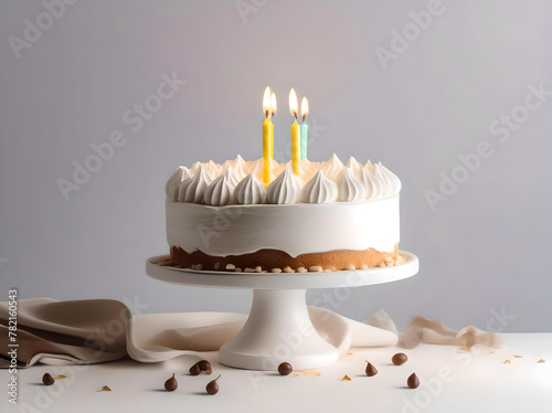 White birthday cake studio shot in white theme