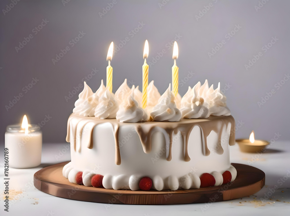 White birthday cake studio shot in white theme