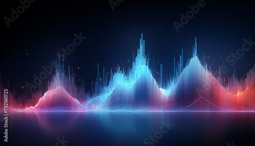 Glowing chart of investment financial data. Analysis indicators, statistics diagram, business charts. Abstract technology innovation communication concept digital design background. 