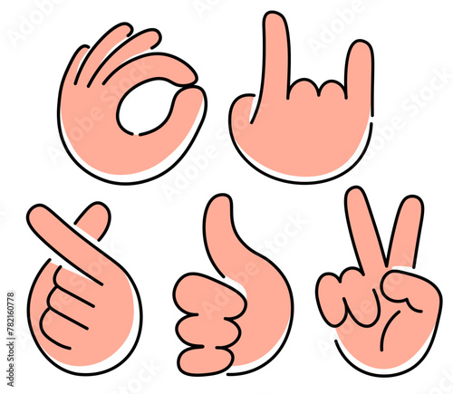 set of isolated colored linear icons hands gestures in doodle style in vector. icon template for app logo sticker poster print design