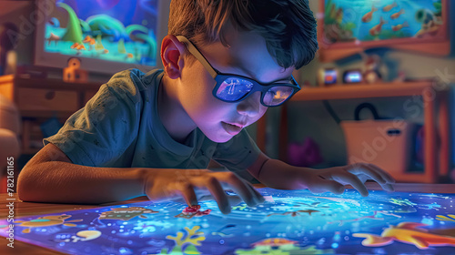 Boy Interacting With Futuristic Augmented Reality Interface, Technology And Fantasy Story In Reality © Immersive Dimension
