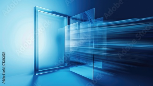 Abstract blue background flying window, Bright Blue Business Background, technology background
