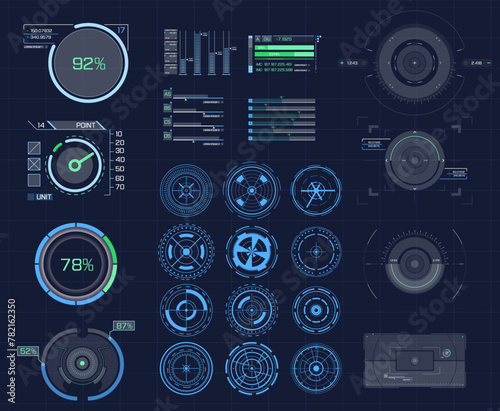 HUD UI for business app. Futuristic user interface HUD and Infographic elements. 
UI hud infographic interface screen monitor radar set web elements