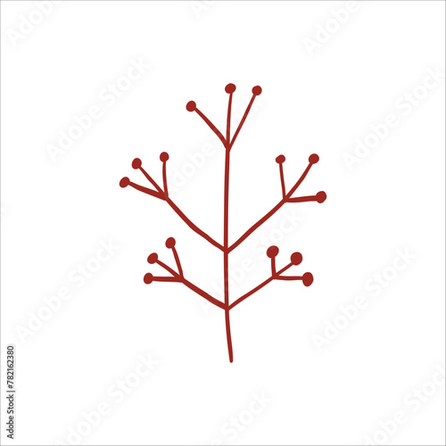 Cute Branch vector illustration. Hand drawn plant clipart. For thematic designs, stickers, patterns. Floral elements illustration isolated on white background.