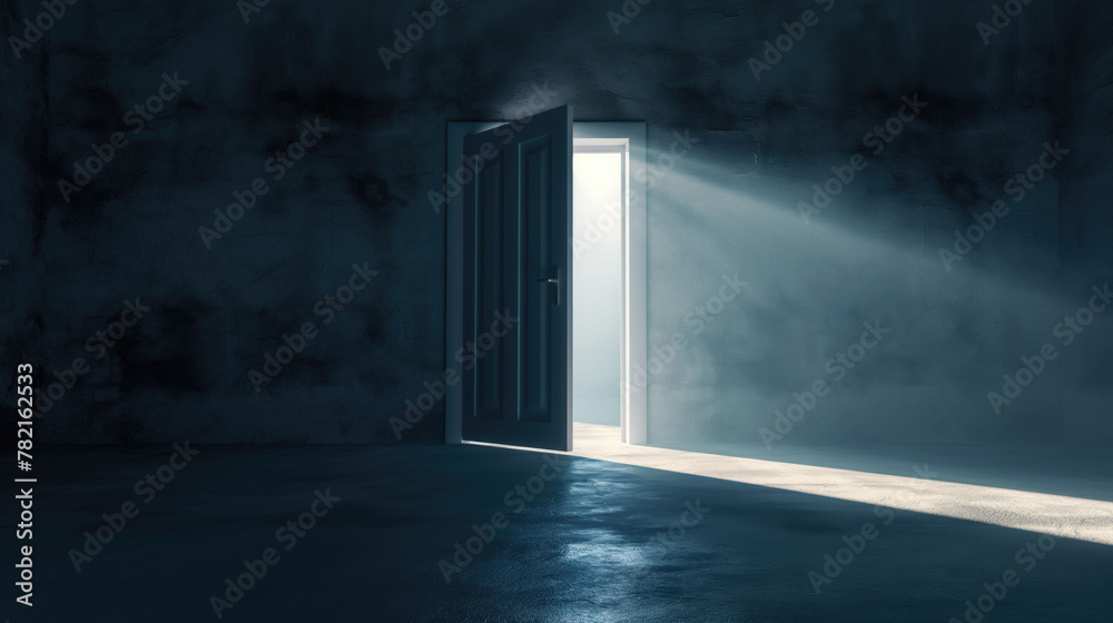 Dark empty room with light coming in through an open door
