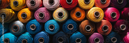Vibrant Collection of Colorful Thread Spools for Sewing and Crafts photo