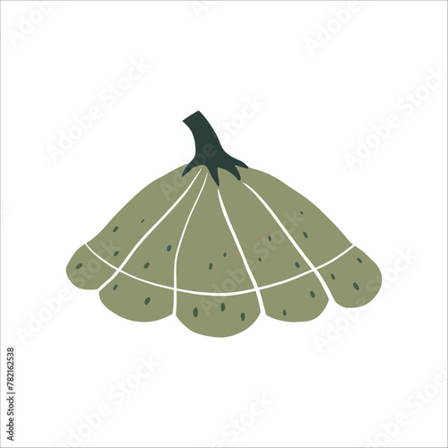 Patison vector clipart. Cute hand drawn pumkin illustration. For thematic designs, stickers, patterns. Autumn Thanksgiving food illustration isolated on white background