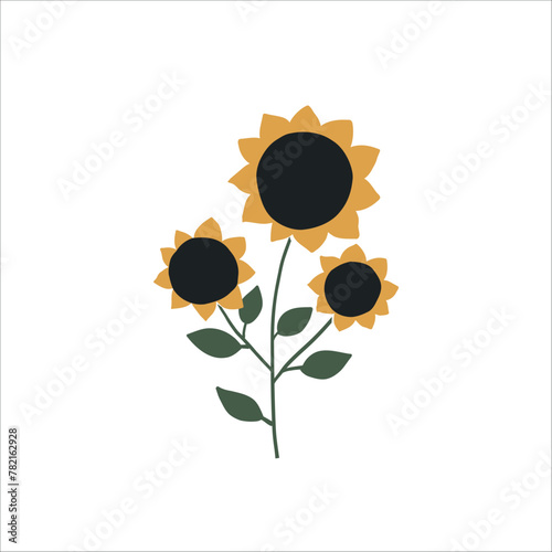 Cute sunflower vector illustration. Hand drawn flower clipart. For thematic designs, stickers, patterns. Floral element illustration isolated on white background