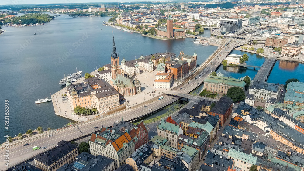 Stockholm, Sweden. Old Town (Gamla Stan). Panorama of the city. Summer day, Aerial View