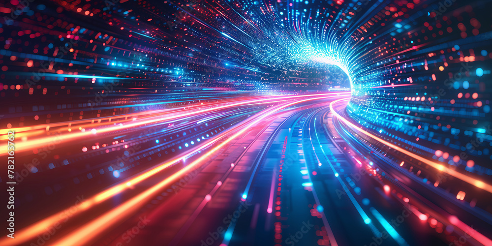 Fototapeta premium Dynamic Red and Blue Data Tunnel Visualization