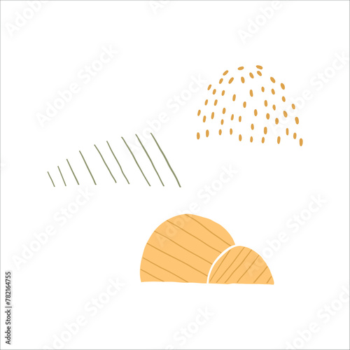Field elements vector cliparts. Set of three Hand drawn abstract hay illustration. For thematic designs, stickers, patterns. Minimalistic solated on white background