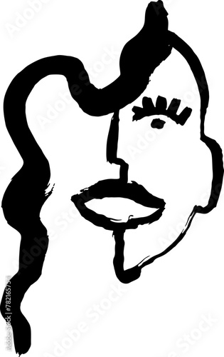 Contemporary Dry Brush Abstract Modern Girl Portrait.