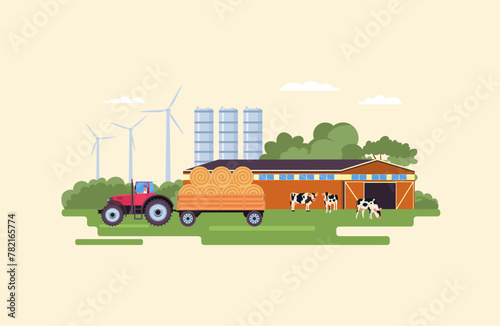 Farm producing organic products. Vector illustration.