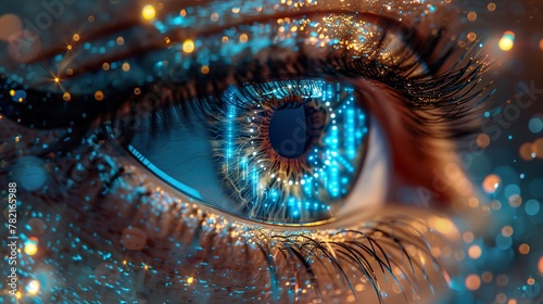 Stunning Close-Up of a Human Eye with Futuristic Lights