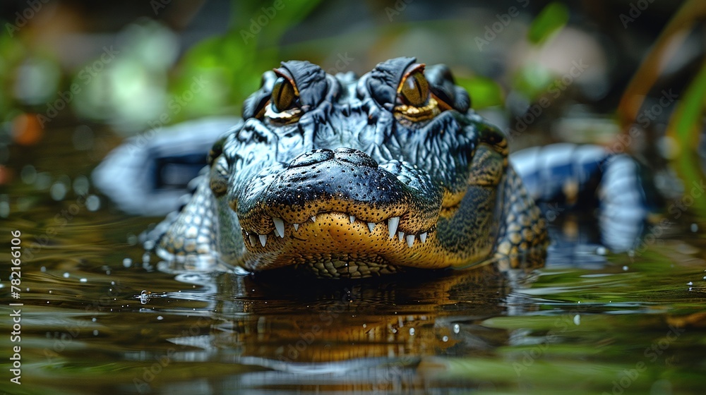 Fototapeta premium closeup of alligator in river, dangerous carnivore wildlife in natural habitat