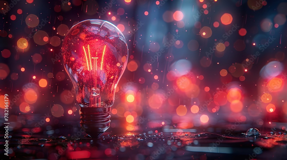 Illuminated Incandescent Bulb with Red Glowing Bokeh Illuminated Incandescent Bulb with Red Glowing Bokeh