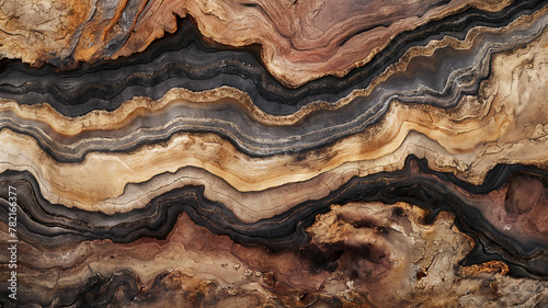 Layered rock strata background texture with a high level of detail and variations in color and striation © MCGORIE