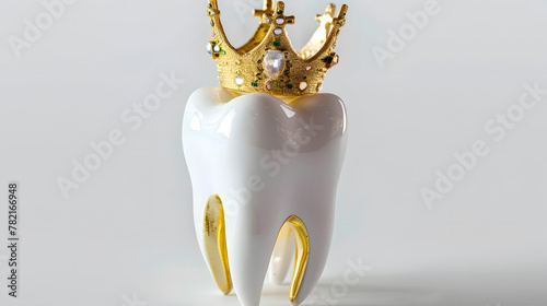 Healthy tooth with golden crown. Isolated on white