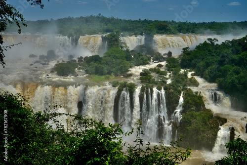 The powerful Iguazu Waterfalls in Brazil at their height of power.  photo