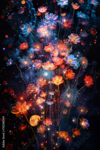 Mesmerizing firework display with colorful intricate designs against a night sky background.