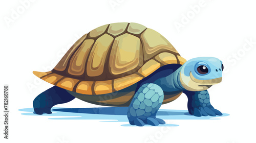 Slow turtle crawls on reef in blue water icon isola