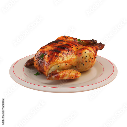 A chicken on a plate with a Transparent Background