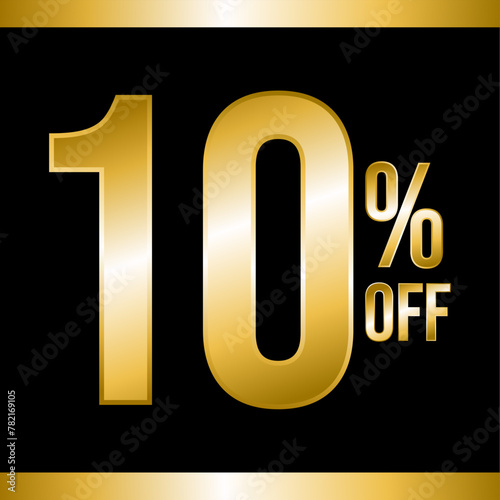 10 percent off gold, with black background and gold strips on top and bottom