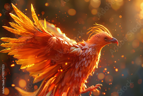 A majestic phoenix, a symbol of resilience and luck, rises from the ashes against a vibrant backdrop © River Girl